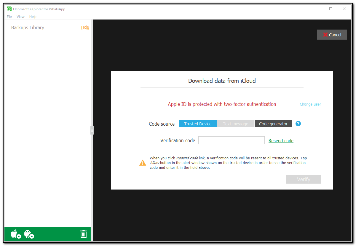 iCloud backup authentication